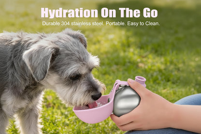 Portable Dog Water Bottle 10Oz Stainless Steel Travel Dog Water Dispenser with Bowl No-Spill Puppy Water Bottle for Walking Hiking Small Dog Water Bottle